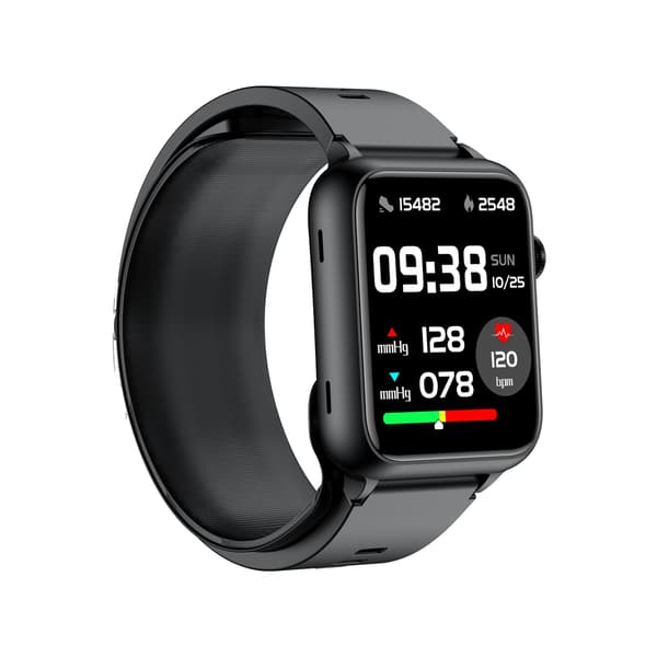 Smartwatch med blodtryk, puls, SpO2, sort, 1,91\" IPS-skærm, sundhedsmonitor