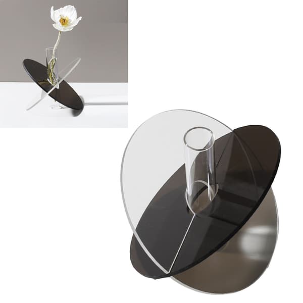 Akryl Geometrisk Vas, Transparent Grå, 15x13x2cm, Minimalistisk Blomvas för Vardagsrumsbord