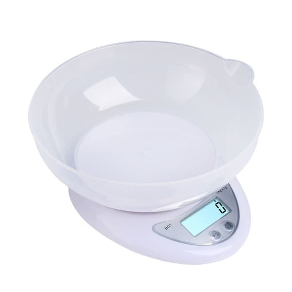 Elektronisk köksvåg, 5 kg, LCD-display, hög precision, vit