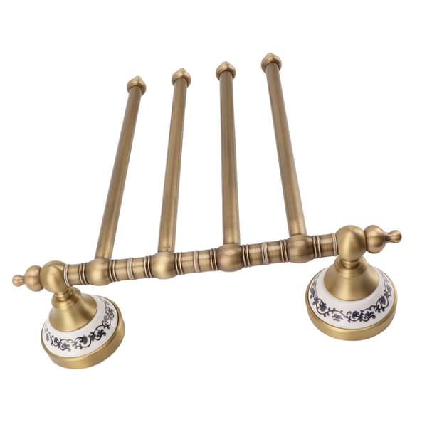 Svingbar håndklestang antikk messing, 4-stangs håndklestativ roterende hengerholder for baderom