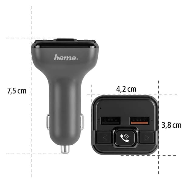 Bluetooth FM-sender, håndfrit bilsæt, QC 3.0 USB-oplader