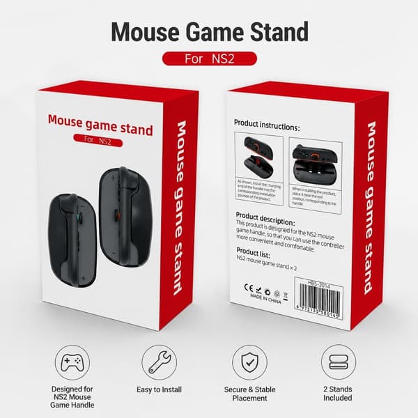 Gamingmuseholder, ergonomisk ABS, kompakt bærbar, for Nintendo Switch 2