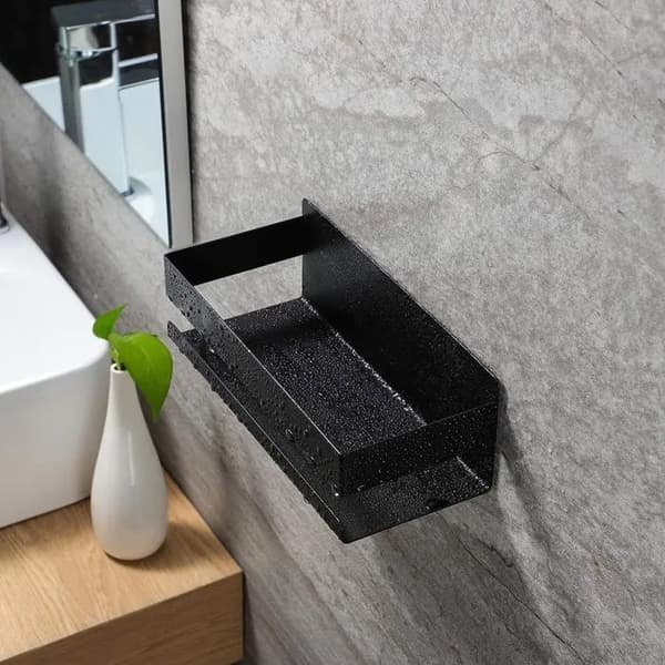 Badeværelseshylde uden boring, selvklæbende, SUS304 rustfrit stål, sort 23x9x7.5cm