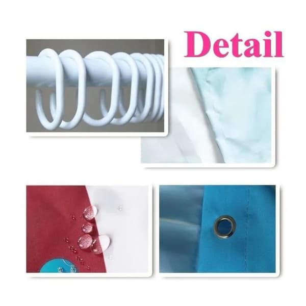 Badrumsmatta och duschdraperiset, halkfri polyester, 180x180cm, strandstil