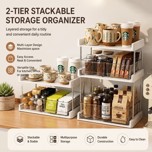 Tepose Opbevaringsboks Multi-lag, Kaffekapsel & Snack Organizer Reol til Bordplade Short 2-layer (2 small boxes)