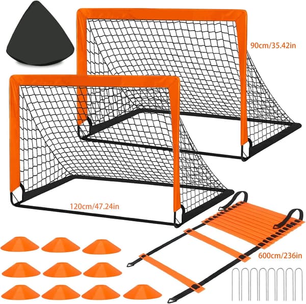 Bærbart fodboldmål til børn, foldbar træningsramme til udendørs baghave, orangerød, nem opsætning Orange red two pack