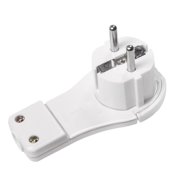 Flat vinklet strømplugg CEE 7/7, 250V 16A, lav profil for møbler, lettgrepshåndtak