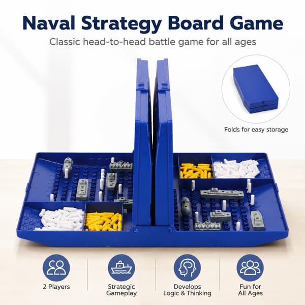 Vikbart Sänka Skepp Brädspel, 2-Spelar Strategispel med Skepp & Markörer, Bärbart