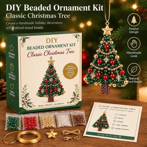DIY-kit för julgransprydnader med pärlor, set med träpärlor G, handgjort julpyssel