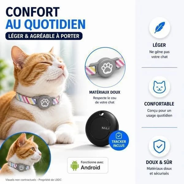 GPS-sporer for katter og hunder, Android Bluetooth 5.3, 100m rekkevidde, ingen SIM, IP65, utskiftbart batteri