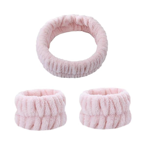 Gjenbrukbart Spa Hodebånd Håndleddsvaskebånd Ansiktsvask Sett Inkluderer 1 Mikrofiber Light Pink