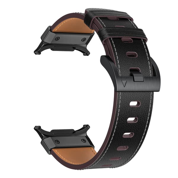 Ægte læder urrem til Samsung Watch 7 Ultra 47mm, sort, spænde i rustfrit stål