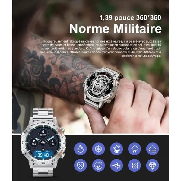 Smartwatch för män med Bluetooth-samtal, 1,39\" hälsospårare, blodtryck, SpO2, sömnmonitor, hjärtfrekvens