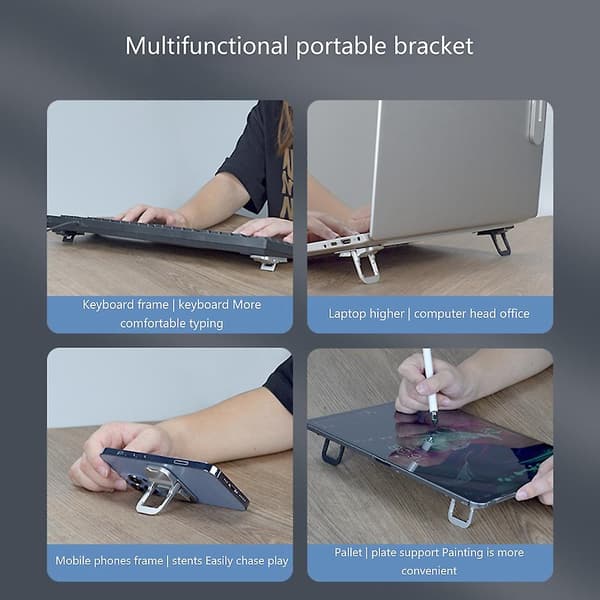 2 stk. Mini Laptop Stand, Usynlig Zinklegering Foldbar Laptop Stand til Notebook Black