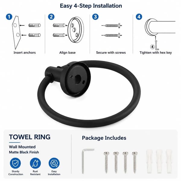 Håndklædering i rustfrit stål, stansefri oval holder, børstet, til badeværelse