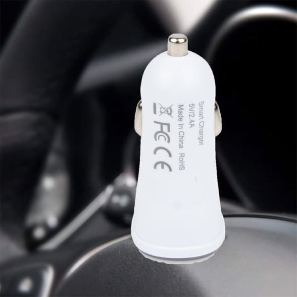 Dobbel USB billader 5V 2.4A, hvit, hurtiglading med LED-indikator