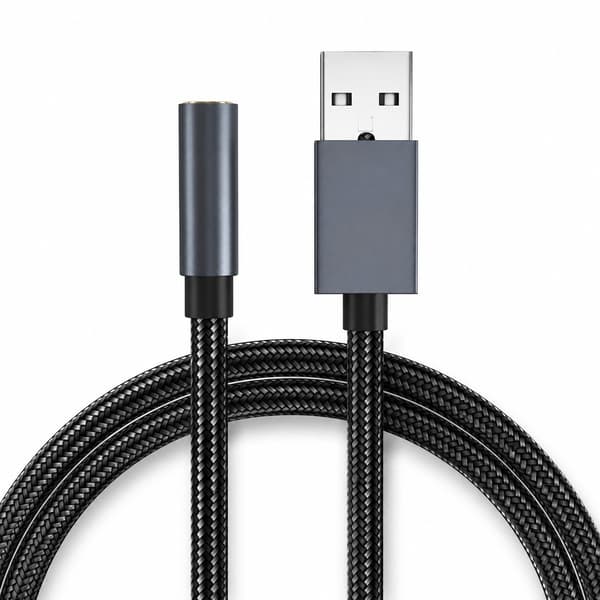 USB till 3,5 mm ljudadapterkabel, 30 cm, flätad nylon i aluminium, grå