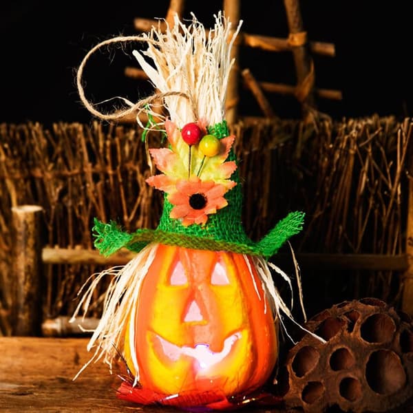 Halloweenpumpa skumljus med stråhatt, höstdekoration, 1-pack