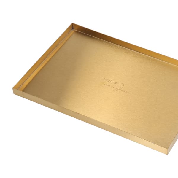 Guld Rektangulär Förvaringsbricka, Rostfritt Stål, Display för Kosmetika och Smycken, Modern Metall