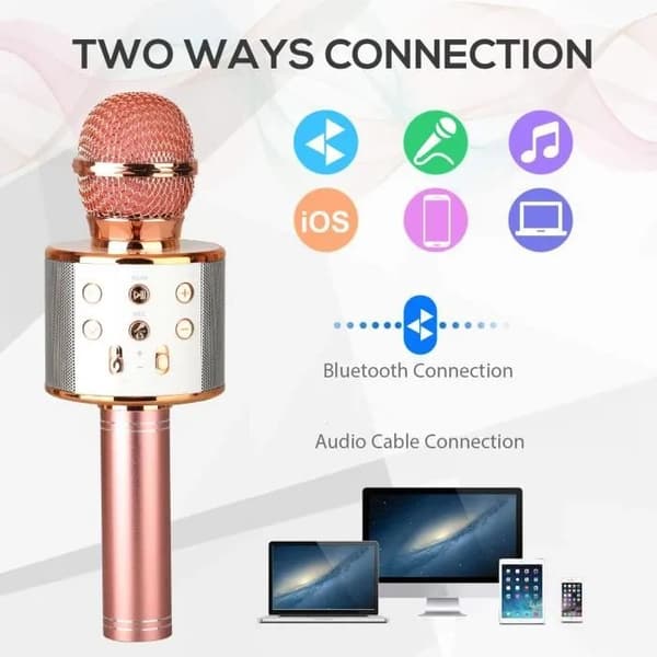 Trådlös karaokemikrofon, Bluetooth, LED, bärbar, uppladdningsbar för hemmafest