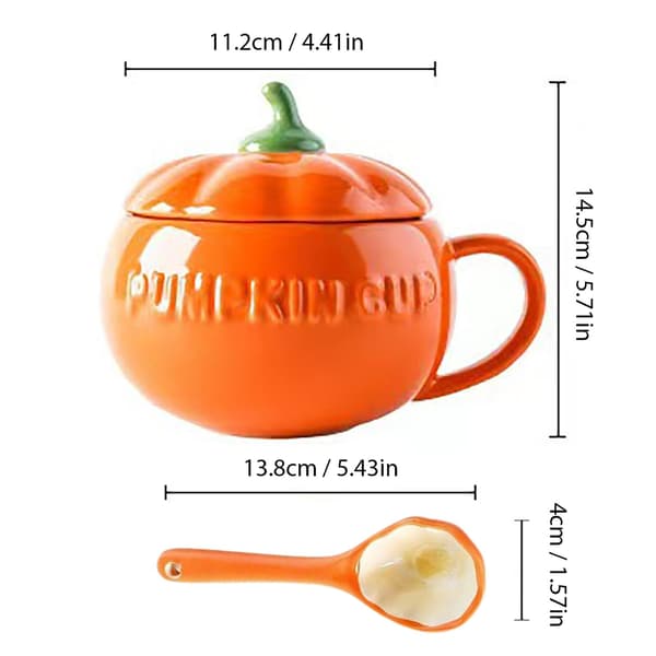 Keramisk pumpamugg med lock och sked, höstkaffekopp, medium, inredning