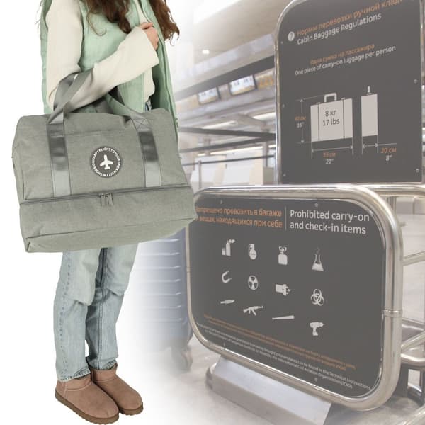 Reisebag, grå, 39x18x30cm, polyester, håndbagasje for Ryanair