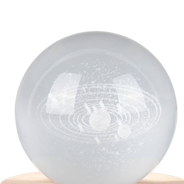 3D Krystalkugle Natlampe, 6 cm, Lysende Solsystem Astronomi Skulptur, Klar Rund