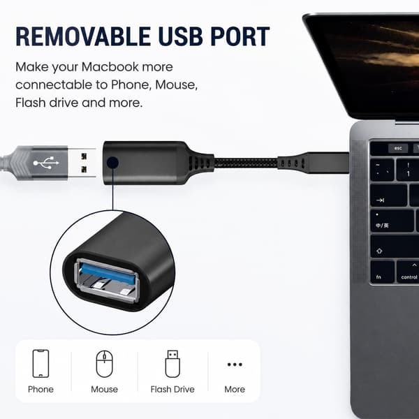 USB-C till USB 3.0-adapterkabel 5 Gbps, svart, 20 cm, aluminium