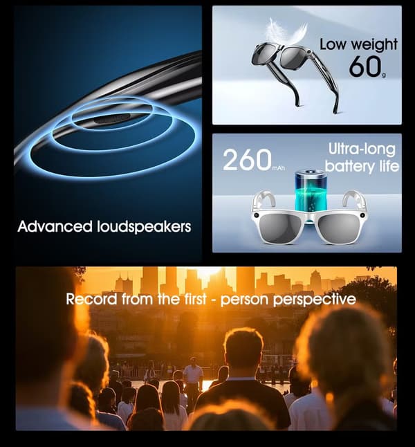 Bluetooth smarte briller, lette og trendy, WiFi-kamera, svart