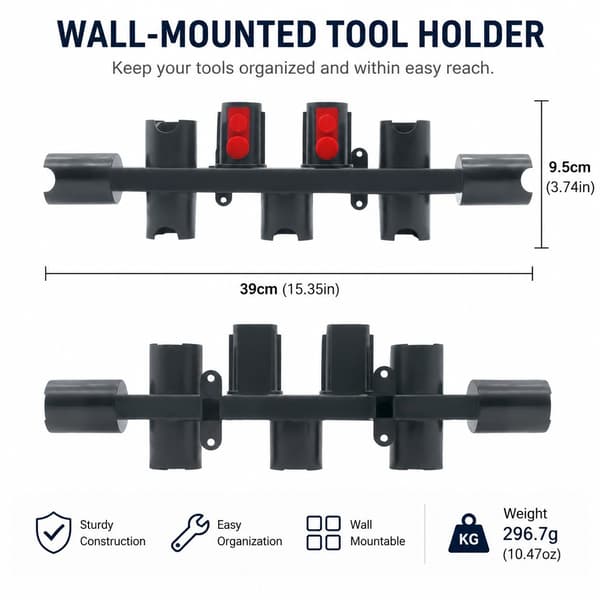 Dyson Støvsuger Tilbehørsholder, Vægmonteret Organizer til V7 V8 V10 V11 V15, Sort