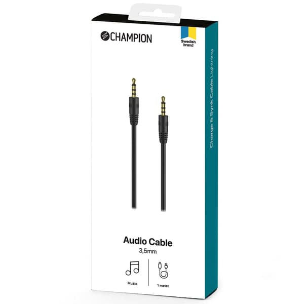 3,5 mm lydkabel 1 m sort, han til han, forgyldt, stereostik