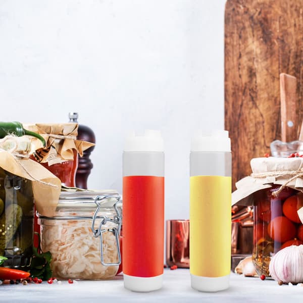 Sæt med 3 genopfyldelige squeeze-flasker til saucer, krydderidispensere, hvid, plast, køkken
