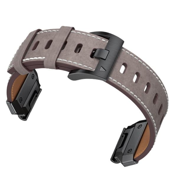 Ægte læderrem til Garmin Fenix 8/7X/7/6/5/965, grå, 22mm