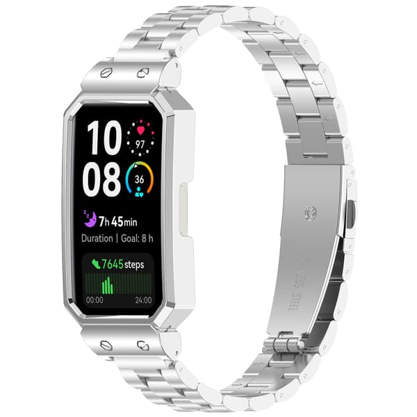 Rustfrit Stålrem til Huawei Band 10/9/8, Sort, Justerbart Metalarmbånd