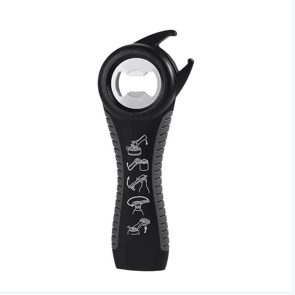Multifunksjonell åpnersett, krukke-, flaske- og boksåpner, ergonomisk, sklisikkert grep, svart grå