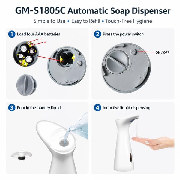 Automatisk Induktionsåldispenser, Beröringsfri, ABS, Skrivbordsmodell, Batteridriven, 500ml, Porslinsvit