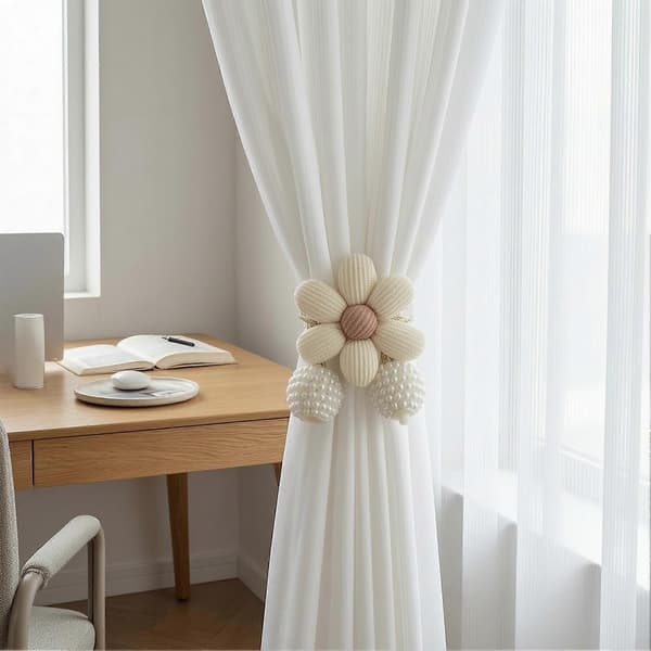 Gardinbindebånd uden boring – blødt og holdbart til daglig brug – til café og badeværelse Beige 2pcs
