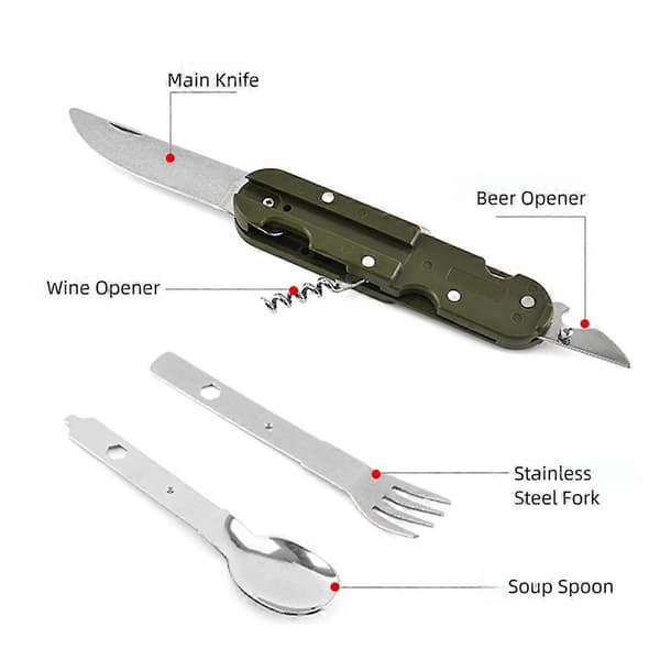 Letvægts foldbart campingsæt i rustfrit stål, multifunktionelt rustfrit bestik til rejser, picnic, vandreture 2pcs