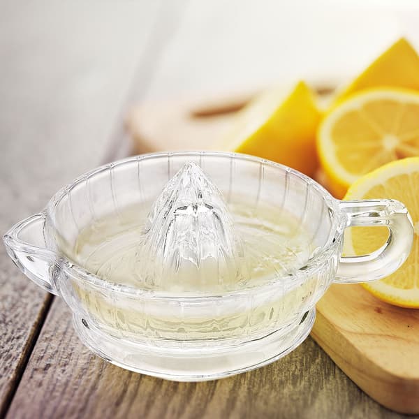 Citronpresser i glas, citruspresser, manuel presse til juicing
