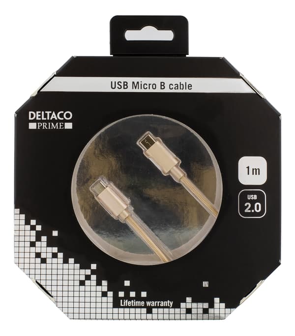 USB 2.0-kabel, Typ C till Micro-B, 1m, Guld