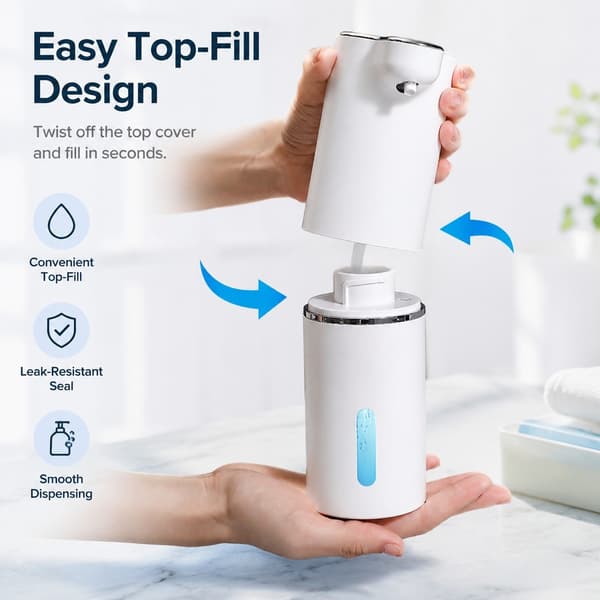 Automatisk tvåldispenser, vit, ABS, batteridriven, 4 AA-batterier krävs