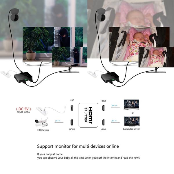 2-ports HDMI-splitter 1x2, 4K 3D, 2160p, HDMI 2.0, til PS4/Xbox/Fire TV