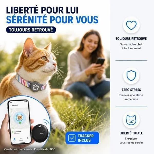GPS Tracker til Katte Hunde, Android Bluetooth 5.3, 100m Rækkevidde, Ingen SIM, IP65, Udskifteligt Batteri