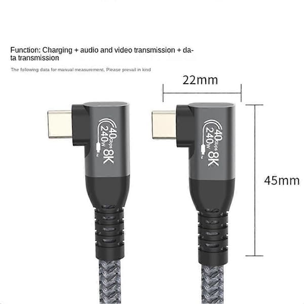 USB 4 90 graders vinkelkabel 40 Gbit/s USB4 armbåge typ C dataöverföringskabel USB C PD240W snabbladdning 1M