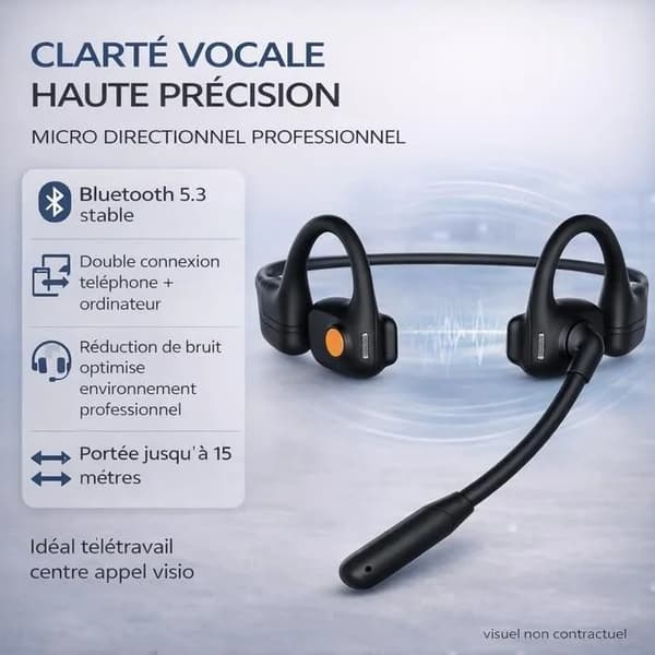 Bluetooth Bone Conduction Hovedtelefoner, Støjreducerende Mikrofon, 10 Timers Batteri, Sort