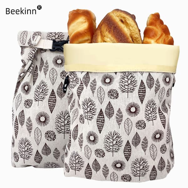 Brødpose af økologisk bomuld med bivoks, vaskbar, genanvendelig, til opbevaring og konservering af surdejsbrød Mb008 bread bag white
