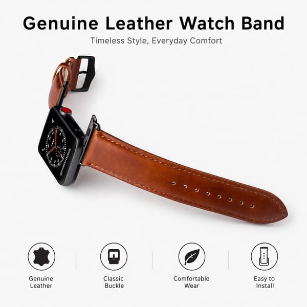 Brun læderrem til Apple Watch 42/44/45mm, ægte premium læder