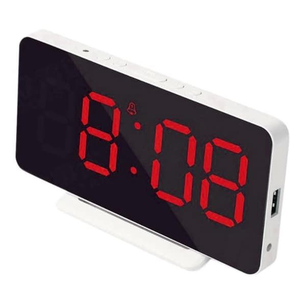 LED Spejl Vækkeur, Justerbart Sengelampeur med Elektronisk Display