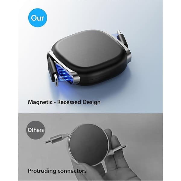 2 stk. 240W USB C til USB C udtrækkeligt kabel, egnet til Galaxy S25/2024, hurtig opladning til bærbare computere, sort