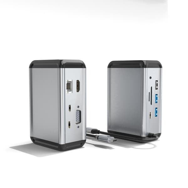 12-i-1 USB-C Hub Adapter, Sølv, med HDMI VGA Ethernet, 4K, Aluminium, til Bærbar Computer